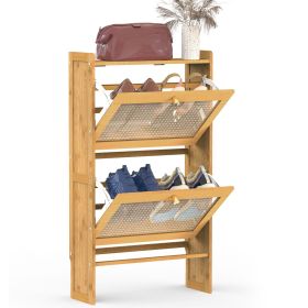 2-Tier Shoe Cabinetéth 2 Flip Drawers Slim Bamboo Shoe Rack Freestanding Narrow Shoe Organizer with 44lbs Max Load for Entryway Hallway (Option: ShoeCabinet50CMShoeCabinet50CM)