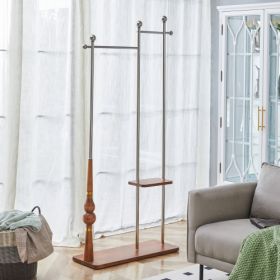 70  Industrial Coat Rack, Solid Wood & Silver Stainless Steel Clothing Rack, Double Layer Hanger For Coats, Hats, Bags, Shoes, Vintage Wood Grain (Option: Wood)