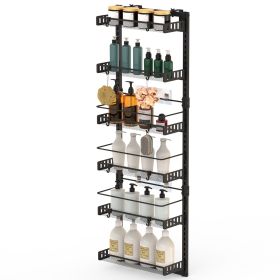 Over The Door Pantry Organizer 6-Tier Pantry Door Organizer Carbon Steel 110LBS Loading Easy Install Behind Door Storage For Closet Kitchen Bathroom 5 (Option: Organizer6TierOrganizer6TierBlack)