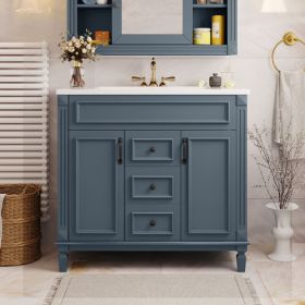 36'' Bathroom Vanity With Top Sink, Modern Bathroom Storage Cabinet With 2 Soft Closing Doors And 2 Drawers, Single Sink Bathroom Vanity (Color: Blue)
