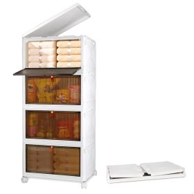 4-Tier Foldable Storage Bins with Lid Front Magnetic Door Collapsible Stackable Closet Organizer Containers with 4Pcs 360otatable Wheels (Option: 4PcsStorageBin39CM4PcsStorageBin39CM)