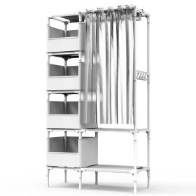 Portable Closet Wardrobe Clothes Storage Cabinet Organizer Garment Hanging Rack Shelves with 4 Storage Bags 1 Shelf 1 Hanging Rod 4 Hooks (Option: WardrobeClosetWhiteWardrobeClosetWhite)