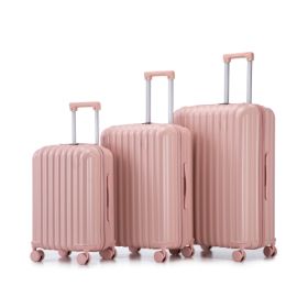 20  24  28  3 Pcs  Set In ABS Spinner Wheel Luggage, Carry On Suitcase, With Cup Holder & USB Port  Phone Holder (Color: Pink)