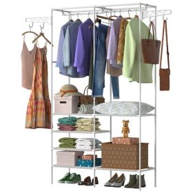 Metal Garment Rack Shoe Clothing Organizer Shelves Freestanding Multifunctional Clothes Wardrobe (Option: GarmentShoeShelfWhiteGarmentShoeShelfWhite)