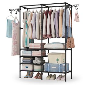 Metal Garment Rack Shoe Clothing Organizer Shelves Freestanding Multifunctional Clothes Wardrobe (Option: GarmentShoeStorageShelfGarmentShoeStorageShelf)