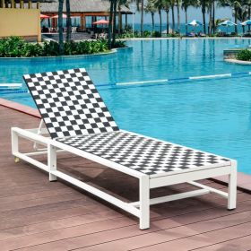 Patio Adjustable Reclining Chair Lounge Chair Chaise For Garden Deck Wheel (Option: Black and white)