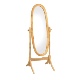 59.25  Tall Standing Wooden Floor Mirror With Natural Finish, Oval Shape (Option: Natural)