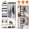 Portable Closet Wardrobe Clothes Storage Cabinet Organizer Garment Hanging Rack Shelves with 4 Storage Bags 1 Shelf 1 Hanging Rod 4 Hooks