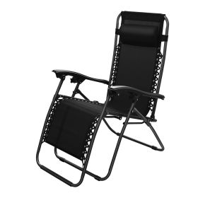 Zero Gravity Lounge Chair 330lbs Load Foldable Recliner Chair w/ Stress Relief Pillow Patio Poolside Beach Lying Chair (Option: ToolToolZeroGravityChairBlack1PC)