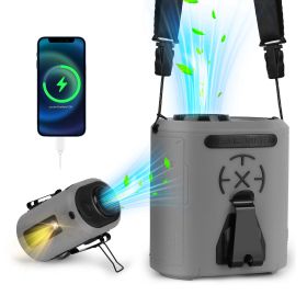 1Pc 5 In 1 Portable Waist Clip Fan With 5 Speeds Flashlight 1WmAh Battery Operated Personal Wearable Turbo Belt Fan Hands-Free Neck Fan For Campi (Color: Grey)