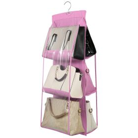 Hanging Handbag Organizer w/ 6 Pockets Closet Purse Storage Shelves Holder Hanging Shelf Bag (Option: HandBagOrganizerPinkHandBagOrganizerPink)