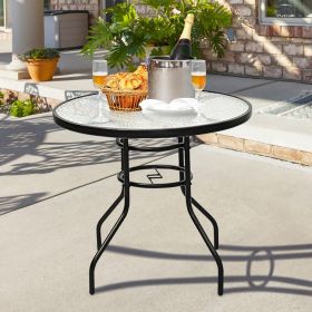 32 Inch Patio Tempered Glass Steel Frame Round Table With Convenient Umbrella Hole (Option: Round Table)