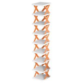 9Tier Narrow Entryway Shoe Rack Plastic Vertical Shoe Organizer Space Saving Free Standing Shoes Storage Shelf Closet Hallway (Option: 9TierShoeRackOrange9TierShoeRackOrange)