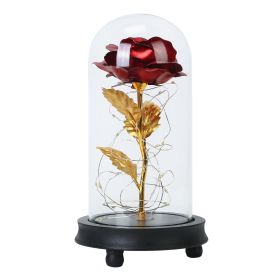 Foil Rose LED String Light Rose Fairy Lamp w/ Glass Dome For Valentinesay MotheràDay Wedding Birthday (Option: RoseGlassLampRedRoseGlassLampRed)