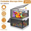 2 Packs Foldable Storage Bins Collapsible Storage Box Organizer Stackable Toy Container with Double Doors Top Lid Rolling Wheels for Clothes Toys Book