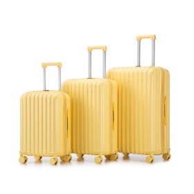 20  24  28  3 Pcs  Set In ABS Spinner Wheel Luggage, Carry On Suitcase, With Cup Holder & USB Port  Phone Holder (Color: Yellow)