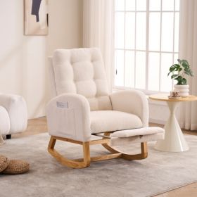 LY-5104 Caramel Accent Rocking Chair With Footrest High Back Rubber Wood Rocking Legs Bedroom Living Space 26.77D X 38.36W X 39.76H Inch (Option: BeigeWhite)