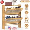 2-Tier Shoe Cabinetéth 2 Flip Drawers Slim Bamboo Shoe Rack Freestanding Narrow Shoe Organizer with 44lbs Max Load for Entryway Hallway