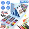 208Pcs Drawing Art Kit Art Supplies For 3-12Years Old Girls Boys Art Storage Box with Double Sided Trifold Easel Oil Pastels Crayons Colored Pencils W