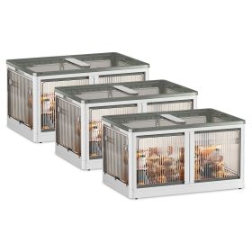 3Pcs Foldable Storage Bins with Lid 4 Doors Collapsible Stackable Closet Organizer Containers with Lock 4Pcs Wheels (Option: 3PcsBinsXL3PcsBinsXLWhite)