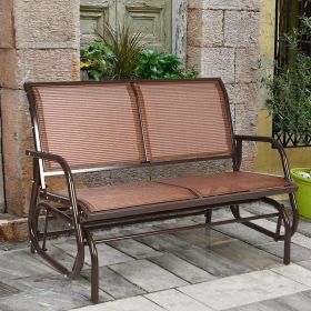 Swing Glider Chair 48 Inch Loveseat Rocker Lounge (Color: Brown)