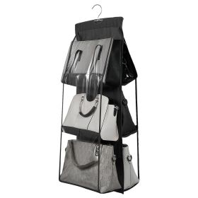 Hanging Handbag Organizer w/ 6 Pockets Closet Purse Storage Shelves Holder Hanging Shelf Bag (Option: HandBagOrganizerBlackHandBagOrganizerBlack)