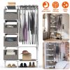 Portable Closet Wardrobe Clothes Storage Cabinet Organizer Garment Hanging Rack Shelves with 4 Storage Bags 1 Shelf 1 Hanging Rod 4 Hooks