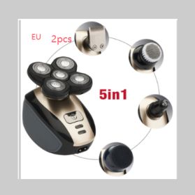 5 In 1 Multifunctional Electric Shaver 5 Blade Razor For Men Shaved Head Rechargeable Shaving Machine Beard Nose Hair Trimmer (Option: Black gold EU 2pcs)