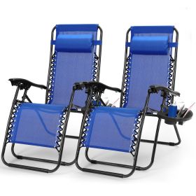 2Packs Zero Gravity Lounge Chair w/ Dual Side Tray 330lbs Load Foldable Recliner Chair w/ Stress Relief Pillow Patio Poolside Beach Lying Chair (Option: ToolTool2ZeroGravityChairsBlue)