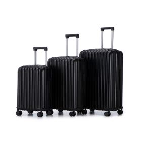 20  24  28  3 Pcs  Set In ABS Spinner Wheel Luggage, Carry On Suitcase, With Cup Holder & USB Port  Phone Holder (Color: Black)