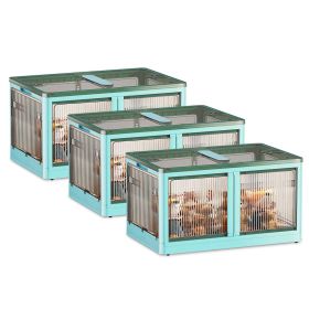 3Pcs Foldable Storage Bins with Lid 4 Doors Collapsible Stackable Closet Organizer Containers with Lock 4Pcs Wheels (Option: 3PcsBinsXL3PcsBinsXLGreen)