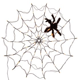 3.28FT Spider Web Light with Hairy Spider 70LED Battery Powered Remote Control 8 Lighting Modes Glowing Outdoor Indoor Wall Halloween Decoration (Option: SpiderWebLightWarmSpiderWebLightWarm)
