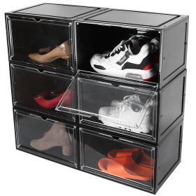 6Packs Collapsible Shoe Box Stackable Shoe Storage Bin Transparent Dustproof Hard PP Shoe Organizer Container with Magnetic Door (Option: ShoeStorageBoxBlackShoeStorageBoxBlack)