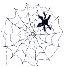 3.28FT Spider Web Light with Hairy Spider 70LED Battery Powered Remote Control 8 Lighting Modes Glowing Outdoor Indoor Wall Halloween Decoration (Option: SpiderWebLightPurpleSpiderWebLightPurple)