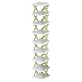 9Tier Narrow Entryway Shoe Rack Plastic Vertical Shoe Organizer Space Saving Free Standing Shoes Storage Shelf Closet Hallway (Option: 9TierShoeRackGreen9TierShoeRackGreen)