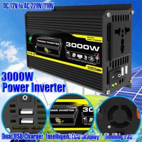 Inverter 12V To 220V110V3000W Vehicle Solar Power Conversion Inverter Off-grid High Frequency Correction (Option: Black Style-110V-300w)