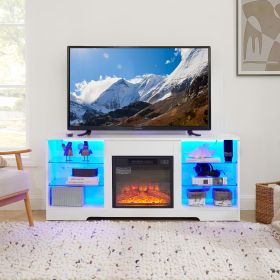 TV Stand Electric Fireplace TV Stand with Glass Shelves (Color: as Pic)