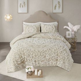 Tufted Cotton Chenille Medallion Comforter Set (Color: as Pic)