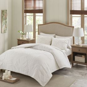 3 Piece Tufted Cotton Chenille Palm Comforter Set (Color: as Pic)