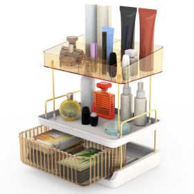 3 Tier Makeup Organizer for Vanity Large Capacity Skincare Shelf Bathroom Countertop Organizer with Drawer for Lipsticks Lotion Toner Perfumer Masks (Option: OrganizerChampagneOrganizerChampagne)