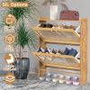 2-Tier Shoe Cabinetéth 2 Flip Drawers Slim Bamboo Shoe Rack Freestanding Narrow Shoe Organizer with 44lbs Max Load for Entryway Hallway