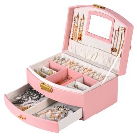 2-Layer Jewelry Box for Women Girls Lockable Leather Jewelry Organizer Jewelry Travel Case for Rings Earrings Necklaces Bracelets (Option: JewelryBoxPinkJewelryBoxPink)