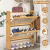2-Tier Shoe Cabinetéth 2 Flip Drawers Slim Bamboo Shoe Rack Freestanding Narrow Shoe Organizer with 44lbs Max Load for Entryway Hallway