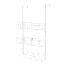 Over The Door Hooks Organizer Door Towel Rack Hanger 5 Hooks with 2 Metal Baskets for Bathroom Bedroom Kitchen Storage Shelf (Option: DoorHangerSilverDoorHangerSilver)
