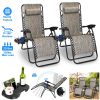 2Packs Zero Gravity Lounge Chair w/ Dual Side Tray 330lbs Load Foldable Recliner Chair w/ Stress Relief Pillow Patio Poolside Beach Lying Chair
