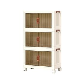 3Pcs Foldable Storage Bins with Lid Front Magnetic Door Collapsible Stackable Closet Organizer Containers with 4Pcs 360otatable Wheels 8Pcs Small W (Option: 3PcsStorageBins46CM3PcsStorageBins46CM)