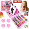 208Pcs Drawing Art Kit Art Supplies For 3-12Years Old Girls Boys Art Storage Box with Double Sided Trifold Easel Oil Pastels Crayons Colored Pencils W