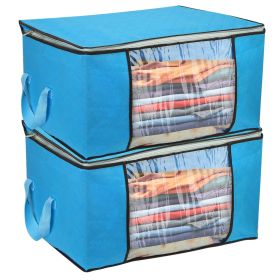 2Pcs Clothes Storage Bag 90L Large Capacity Foldable Closet Organizer w/ Thick Fabric Clear Window Dual-Zipper for Clothes Comforters Blankets Bedding (Option: 2PcsStorageBagBlue2PcsStorageBagBlue)
