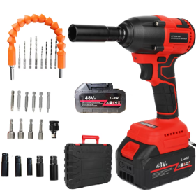 One Piece Portable 48V Cordless Impact Wrench, Cordless Drill Kit, Brushless Impact Wrench, Drill Kit With Batteries, Accessories And Toolkit For (Option: Rust Red)