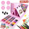 208Pcs Drawing Art Kit Art Supplies For 3-12Years Old Girls Boys Art Storage Box with Double Sided Trifold Easel Oil Pastels Crayons Colored Pencils W